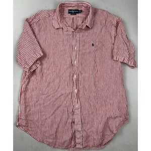 Ralph Lauren Linen Shirt‎ Mens XXL Pink White Striped Long Sleeve Button Down